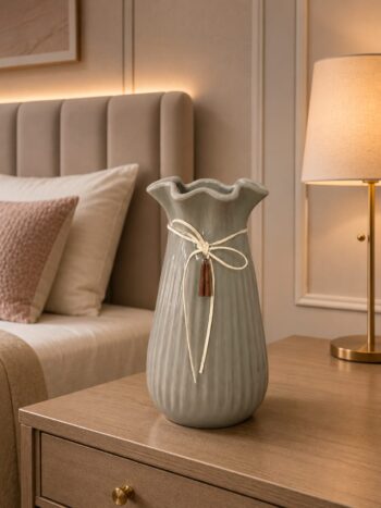 Elegant Ribbed Ceramic Flower Vase