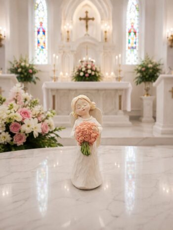 Resin Angel with Flower Bouquet Figurine
