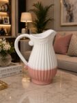 Elegant Ribbed Ceramic Pitcher Vase