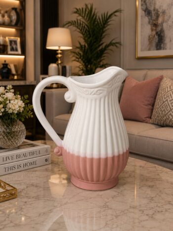 Elegant Ribbed Ceramic Pitcher Vase
